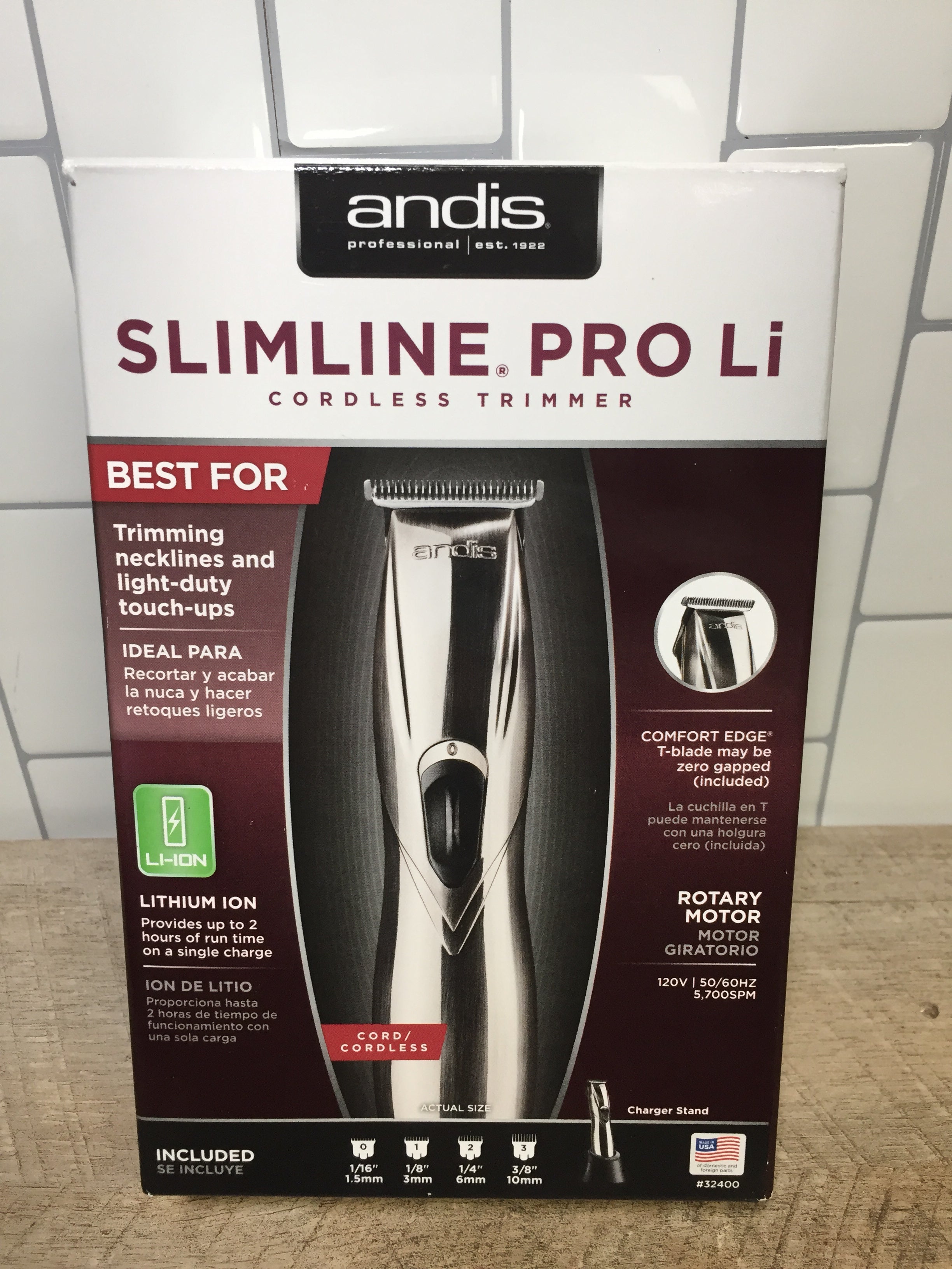 Andis 32400 Slimline Pro Lithium Ion T-blade Trimmer, Chrome (7333607604462)